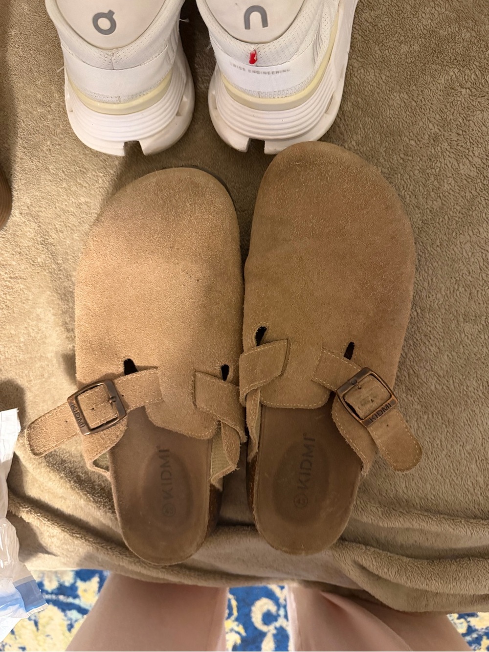 Kids Tan Suede Slip-On Clogs with Adjustable Buckle
